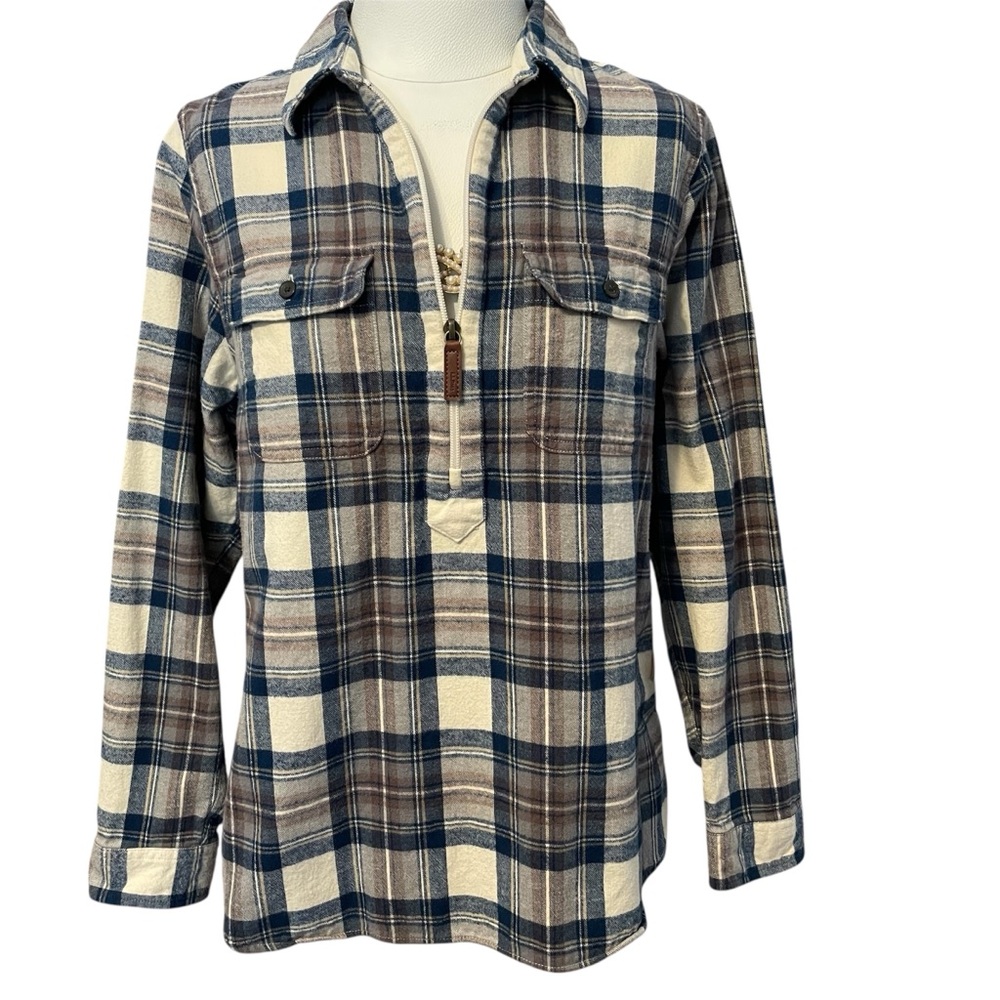L.L. Bean Women’s Cotton Blue and Ivory Relaxed Flannel Shirt Top Untucked M